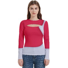 White Red Ripples Women s Cut Out Long Sleeve T