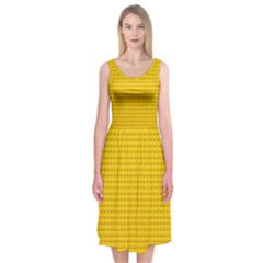 Yellow Lego Texture, Macro, Yellow Dots Background Midi Sleeveless Dress from ArtsNow.com