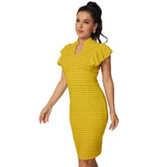 Vintage Frill Sleeve V-Neck Bodycon Dress 