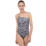 Zebra Skin, Vector Textures, White Black Background Classic One Shoulder Swimsuit