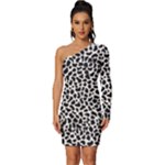 Zebra Skin, Vector Textures, White Black Background Long Sleeve One Shoulder Mini Dress