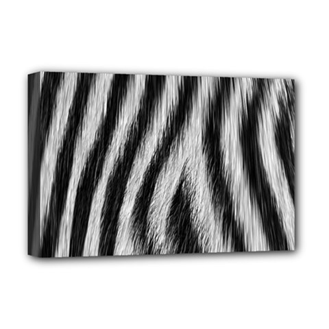 Zebra Texture, Zebra Wool, White Black Background Deluxe Canvas 18  x 12  (Stretched) from ArtsNow.com