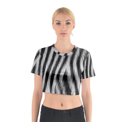 Zebra Texture, Zebra Wool, White Black Background Cotton Crop Top from ArtsNow.com