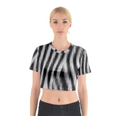 Zebra Texture, Zebra Wool, White Black Background Cotton Crop Top from ArtsNow.com