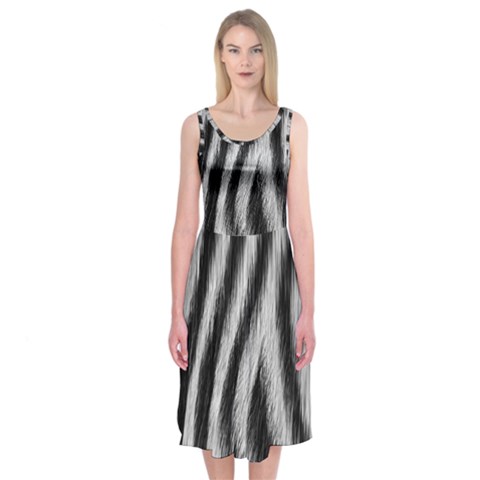 Zebra Texture, Zebra Wool, White Black Background Midi Sleeveless Dress from ArtsNow.com