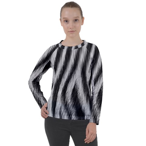 Zebra Texture, Zebra Wool, White Black Background Women s Long Sleeve Raglan T