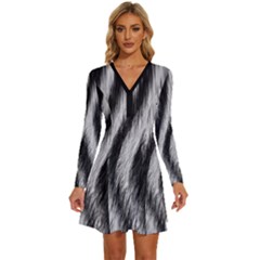 Long Sleeve Deep V Mini Dress  