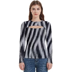 Zebra Texture, Zebra Wool, White Black Background Women s Cut Out Long Sleeve T