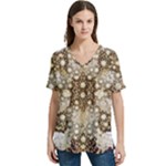 Opulent Essence Print V-Neck Split Shoulder Casual T-Shirt