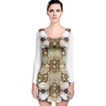 Opulent Essence Print Long Sleeve Velvet Bodycon Dress