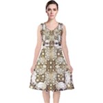 Opulent Essence Print V-Neck Midi Sleeveless Dress 