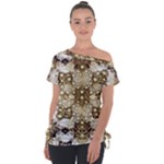 Opulent Essence Print Off Shoulder Tie-Up T-Shirt