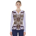 Opulent Essence Print V-Neck Long Sleeve Top