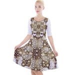 Opulent Essence Print Quarter Sleeve A-Line Dress With Pockets