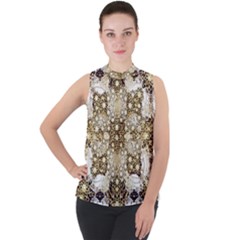 Mock Neck Chiffon Sleeveless Top 