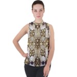 Opulent Essence Print Mock Neck Chiffon Sleeveless Top