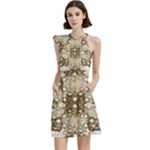 Opulent Essence Print Cocktail Party Halter Sleeveless Dress With Pockets