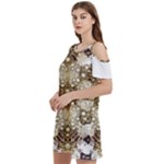 Opulent Essence Print Women s Cold Shoulder Round Neck Mini Dress