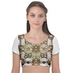 Opulent Essence Print Velvet Short Sleeve Crop Top 