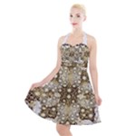 Opulent Essence Print Halter Party Swing Dress 