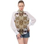 Opulent Essence Print High Neck Long Sleeve Chiffon Top