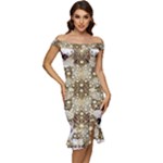 Opulent Essence Print Off Shoulder Ruffle Split Hem Bodycon Dress