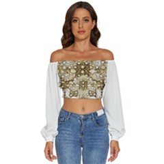 Long Sleeve Crinkled Weave Crop Top 