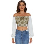 Opulent Essence Print Long Sleeve Crinkled Weave Crop Top