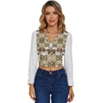 Opulent Essence Print Long Sleeve V-Neck Top