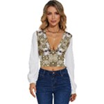 Opulent Essence Print Long Sleeve Deep-V Velour Top