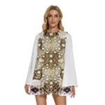 Opulent Essence Print Round Neck Long Sleeve Bohemian Style Chiffon Mini Dress