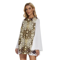 Round Neck Long Sleeve Bohemian Style Chiffon Mini Dress 