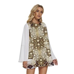 Round Neck Long Sleeve Bohemian Style Chiffon Mini Dress 