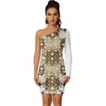 Opulent Essence Print Long Sleeve One Shoulder Mini Dress