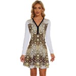 Opulent Essence Print Long Sleeve Deep V Mini Dress 