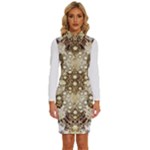 Opulent Essence Print Long Sleeve Shirt Collar Bodycon Dress