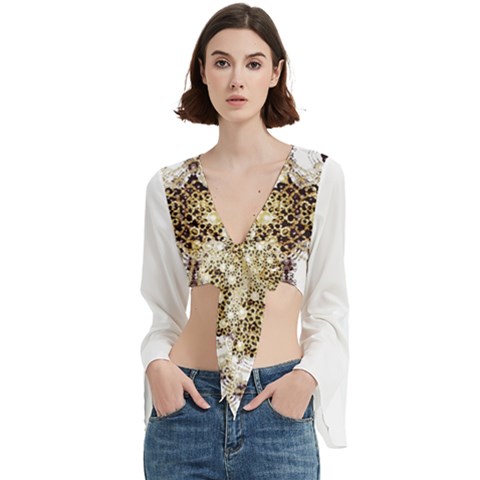 Opulent Essence Print Trumpet Sleeve Cropped Top from ArtsNow.com