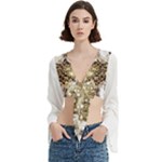 Opulent Essence Print Trumpet Sleeve Cropped Top