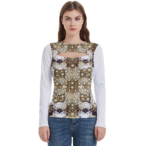 Opulent Essence Print Women s Cut Out Long Sleeve T