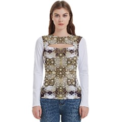 Opulent Essence Print Women s Cut Out Long Sleeve T