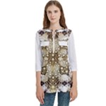 Opulent Essence Print Women s Zip Front V-Neck 3/4 Sleeve Casual Top Pocket Shirt