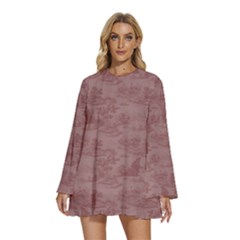 Round Neck Long Sleeve Bohemian Style Chiffon Mini Dress 