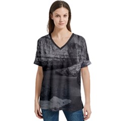 V-Neck Split Shoulder Casual T-Shirt 