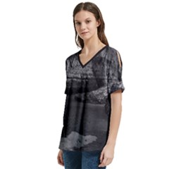 V-Neck Split Shoulder Casual T-Shirt 