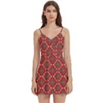 Illustrations Ajrak Abstract Design Pattern Body Wrap Sleeveless V-Neck Mini Dress