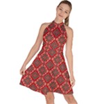 Illustrations Ajrak Abstract Design Pattern Sleeveless Halter Neck A-Line Dress