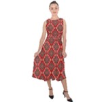 Illustrations Ajrak Abstract Design Pattern Midi Tie-Back Chiffon Dress