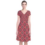 Illustrations Ajrak Abstract Design Pattern Short Sleeve Front Wrap Dress