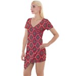 Illustrations Ajrak Abstract Design Pattern Short Sleeve Asymmetric Mini Dress