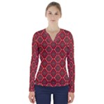 Illustrations Ajrak Abstract Design Pattern V-Neck Long Sleeve Top